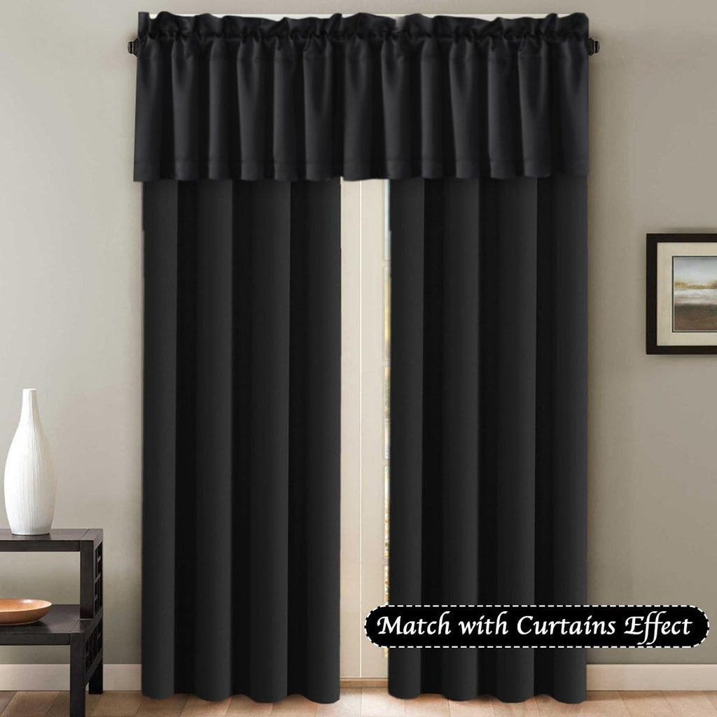 Blackout Valances for Window, Black Kitchen Valances Curtains Short Window Privacy Decorative Rod Pocket 2 Packs, 52"