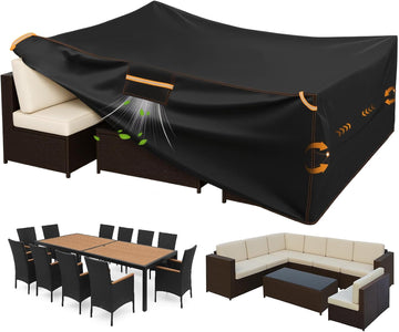 Extra Large Weatherproof Outdoor Furniture Cover, Heavy Duty Waterproof Oxford Outdoor Dining Table Tarp Patio Set