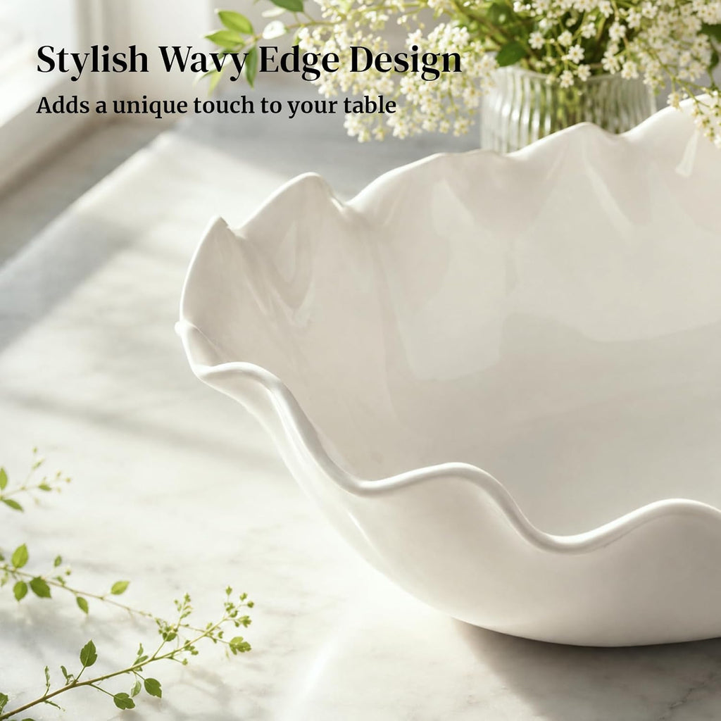 Ceramic Serving Bowls Set of 2, Large Serving Dishes for Party Entertaining, 12" & 16" Oval Deep Serving Platter