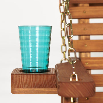 Casual Heavy Duty 700 Lb Capacity Porch Swing with Cup Holders (4 Foot, Cedar Stain) - Wooden Outdoor Roll Back Swing