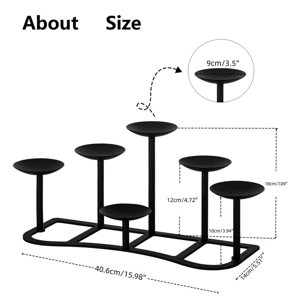 Candelabra Pillar Candle Holders Fireplace Matte Black Metal Candleholder with 6 Candle Stands Mantel Floor Table