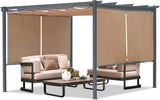 12 x 12 ft Outdoor Pergola with Retractable Shade Canopy, Matte Aluminum Frame, 4 Roller Shade Curtains