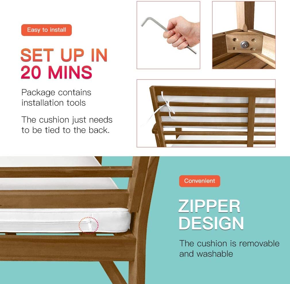 4-Piece Patio Conversation Set Acacia Wood Outdoor Sofa & Chairs with Coffee Table