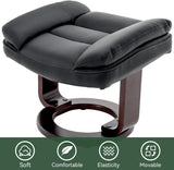 Modern Reclining Swivel Lounge Chair and Ottoman — Black PU Leather