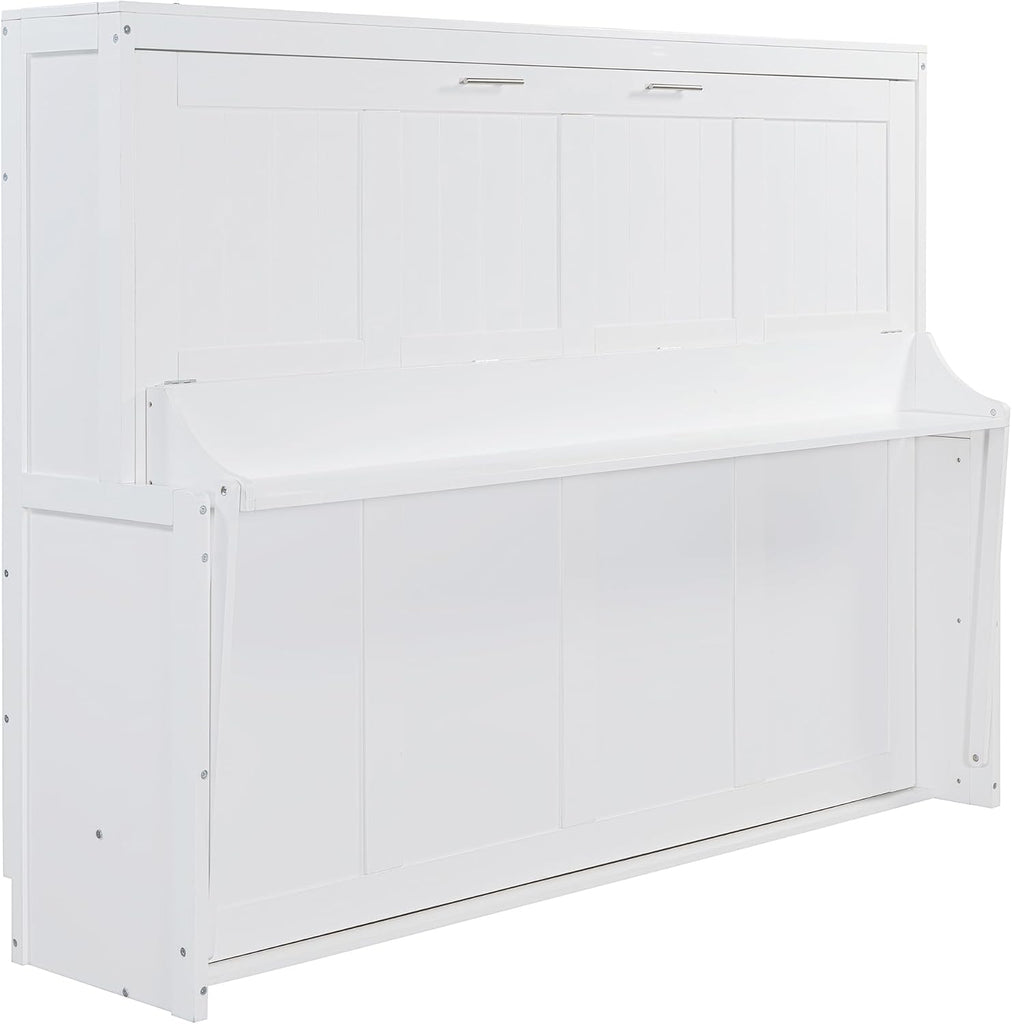 Queen Horizontal Murphy Bed with Desk, Murphy Bed can be Folded into a Cabinet, Hideaway Wall Bed Frame Space-Saving
