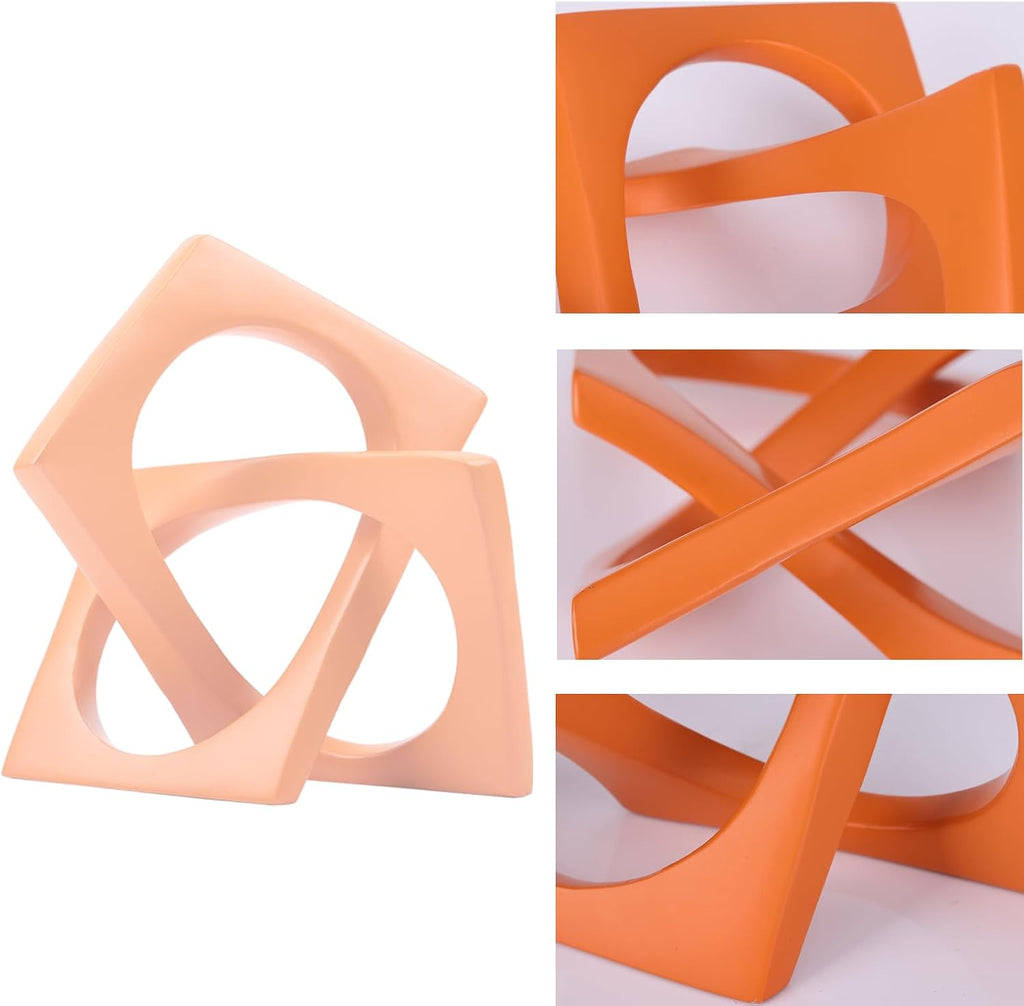 Geometric Cube Orange Knot Decorations, Geometric Sculptures, Modern Home Decorations Decor Accents, Dining Tables