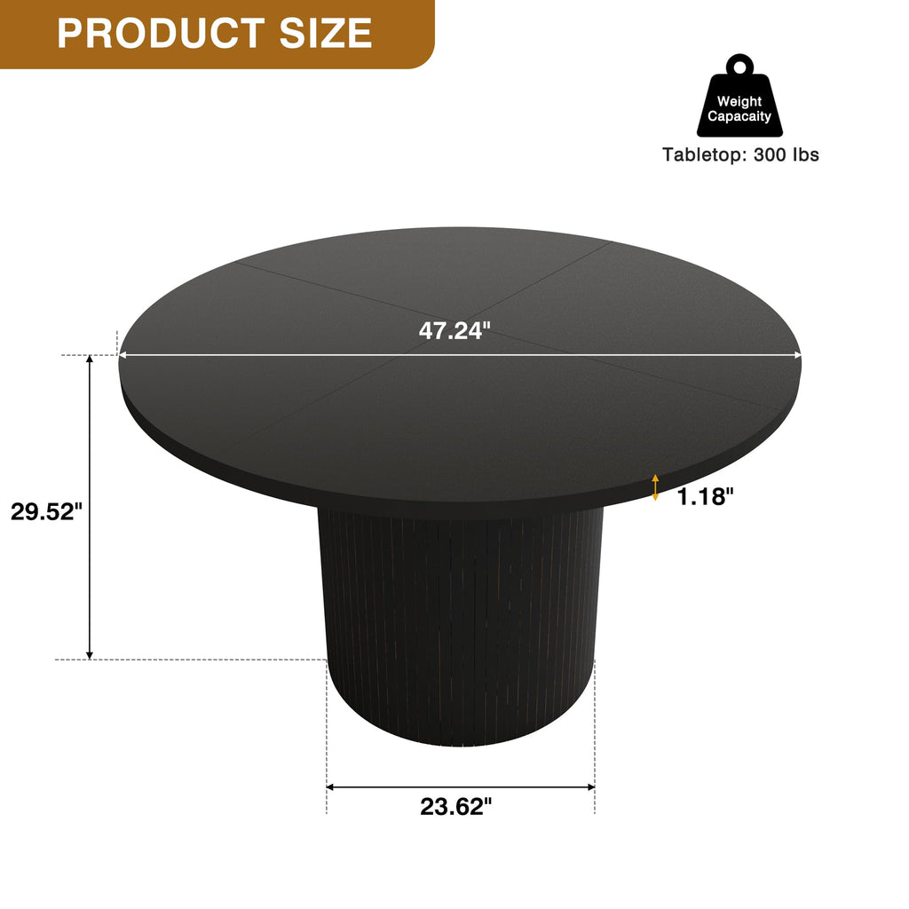 Round Dining Table for 4, Modern Farmhouse Kitchen Table, 47 Inch Small Circle Dining Tables with Wood Strip Base