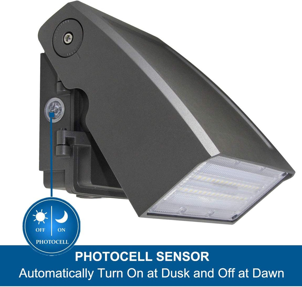 2 Pack) 30W LED Wall Pack, Dusk-to-Dawn Photocell, Adjustable Head, Full Cut-Off Security Light, 5000K 3300lm