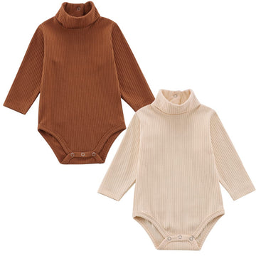 Baby Turtleneck Bodysuit Long Sleeve Solid Ribbed Cotton Outfits for Baby Boys Girls