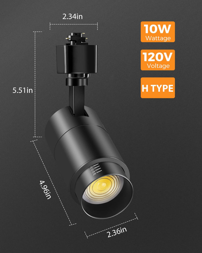 Zoomable 10W LED Track Lighting Heads H Type, Black 4 Pack