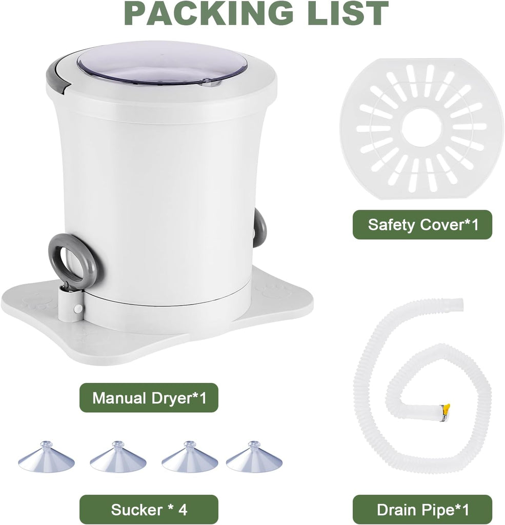 Manual Clothes Dryer Portable Mini Dryer Compact Spinner Non Electric Laundry Washing Machine for RV, Camping, School