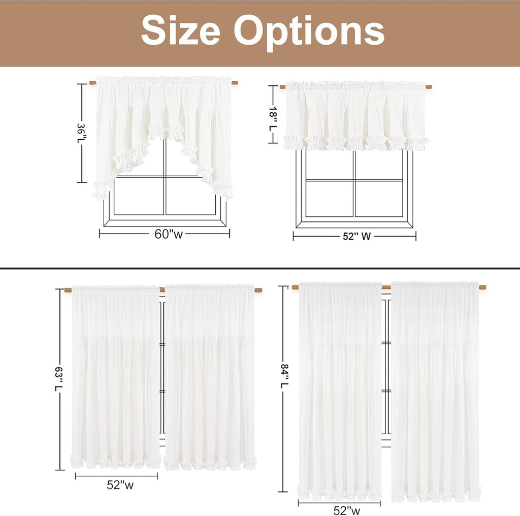 Linen Valances for Windows Farmhouse Window Valances with Ruffle Rustic Country Light Filtering Kitchen Valance