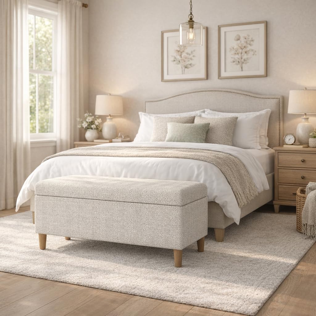 Malmo 36" Storage Bench - Cream Chevron Woven