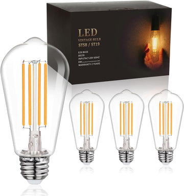 4Pack ST58/ST19 Vintage LED Edison Bulbs, Warm White 2700K, 6W Equivalent 60W LED Filament Light Bulbs, Dimmable