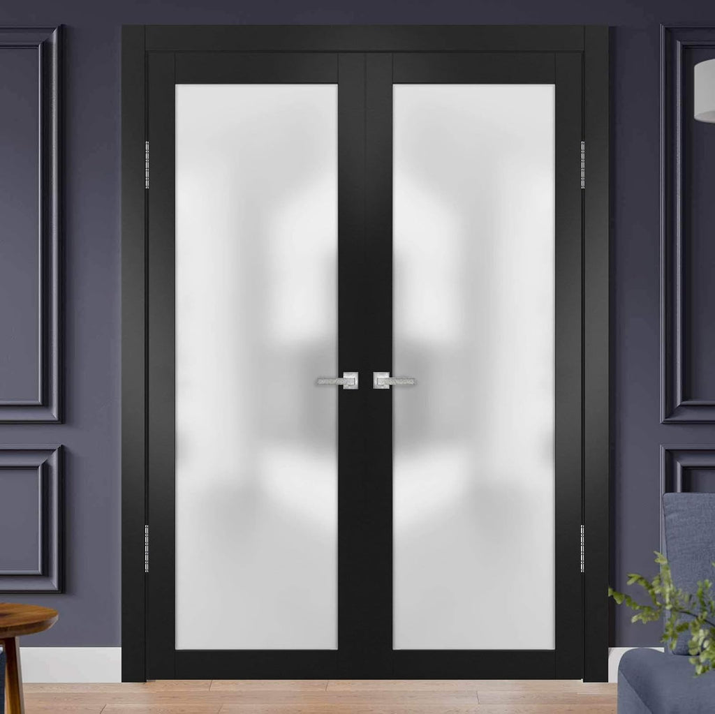 Planum 2102 | Double Swing Interior French Doors with Glass with Frosted Glass, Solid Wood, Hardware