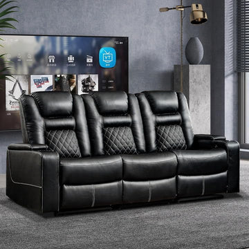 Home Theater Seating Seats, Theater Recliner Chair Sofa, PU Leather 3 seat Power Recliner Sofa with Cup Holders