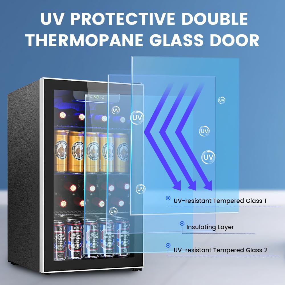 Mini Fridge 130 Can Beverage Refrigerator Cooler, 3.2 Cu.Ft Drink Fridge for Sod