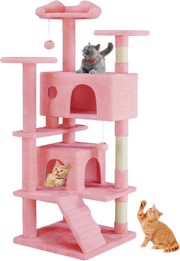 54 Inch Cat Tree Tower, Multi-Level with Cat Scratching Post, Indoor Cat Condo with Climbing Ladder, Plush Toy