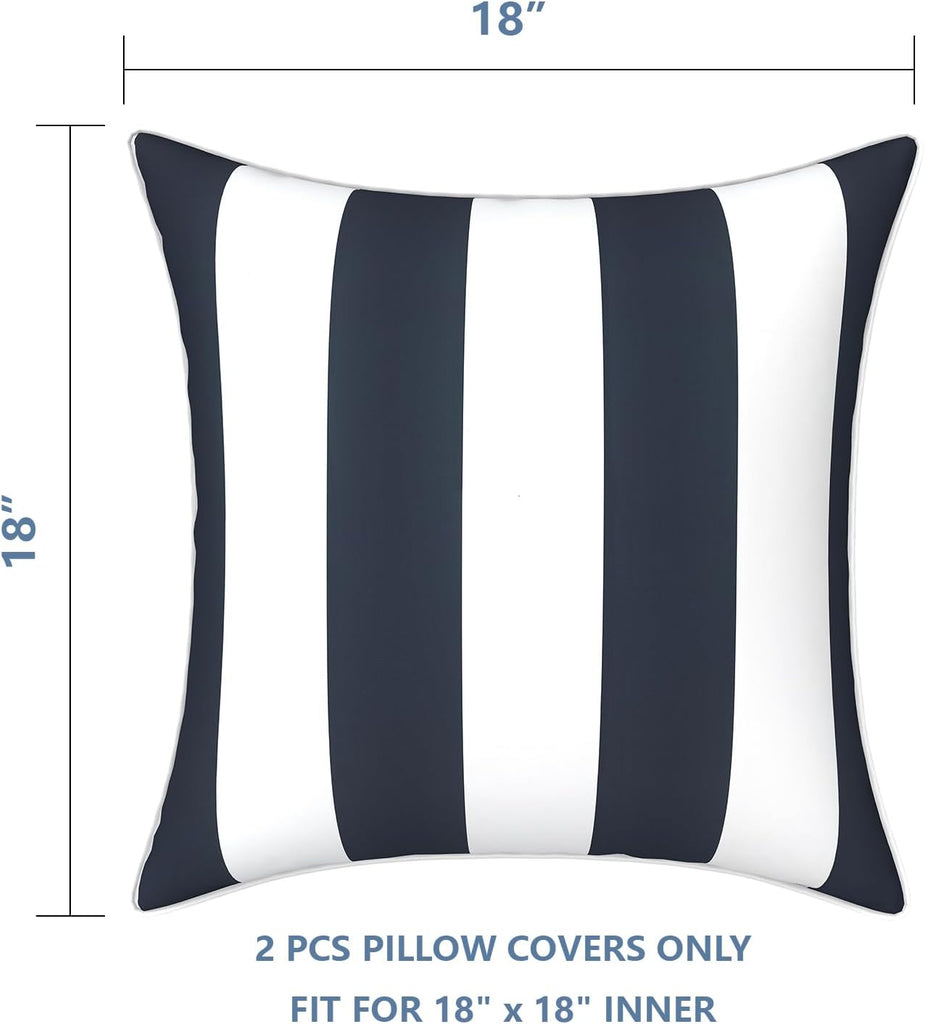 Outdoor Throw Pillow Covers Set of 2, Patio Waterproof Pillow Cases Fade Resistant Accent Pillow Covers, 18"x18"