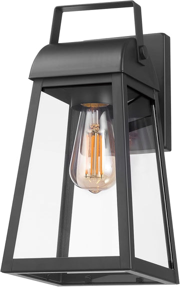 1-Light Outdoor Wall Sconce, Matte Black, Clear Glass Shade, Porch Light, Wall Lights for Living Room, Patio Decor, Apartment Essentials, Outside House Lights