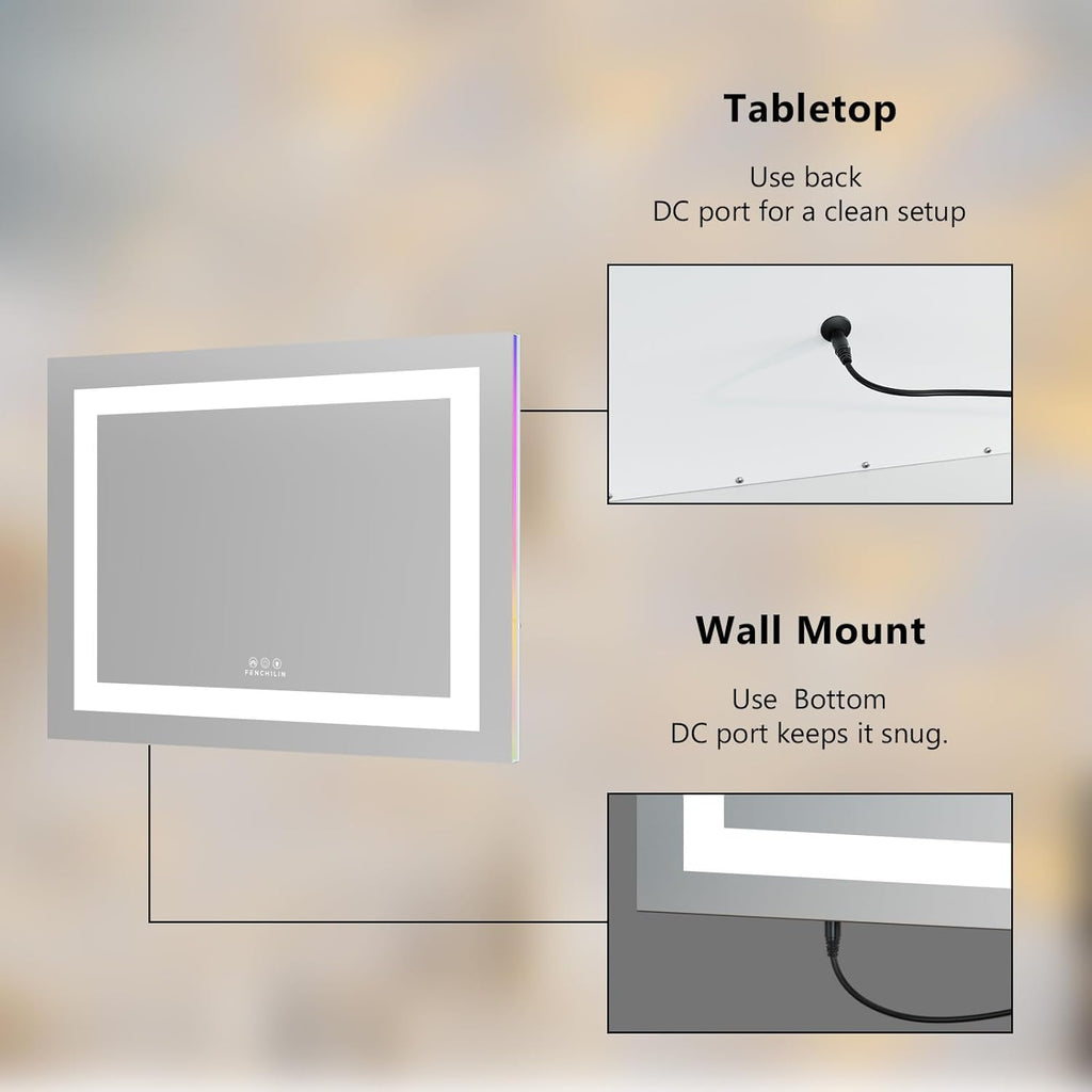 Vanity Mirror with Lights, 23" x 18" RGB Backlit + Front Lit Hollywood Makeup Mirror LED Strip with 3 Colors Modes