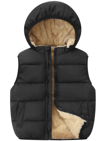 Toddler Winter Puffer Vest Fleece Sleeveless Jacket Hooded Down Outwear Coat for Baby Boys Girls Black 110