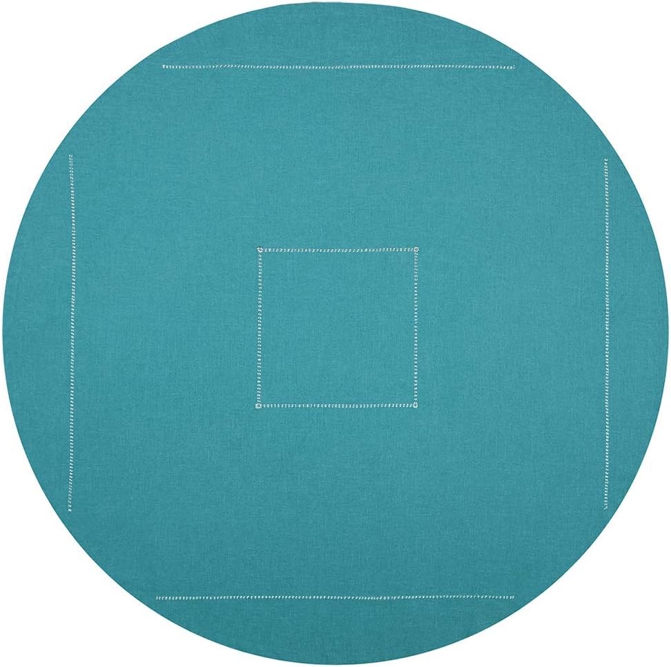 Solid Teal Color Hemstitched Tablecloth (Round 72 Inches)