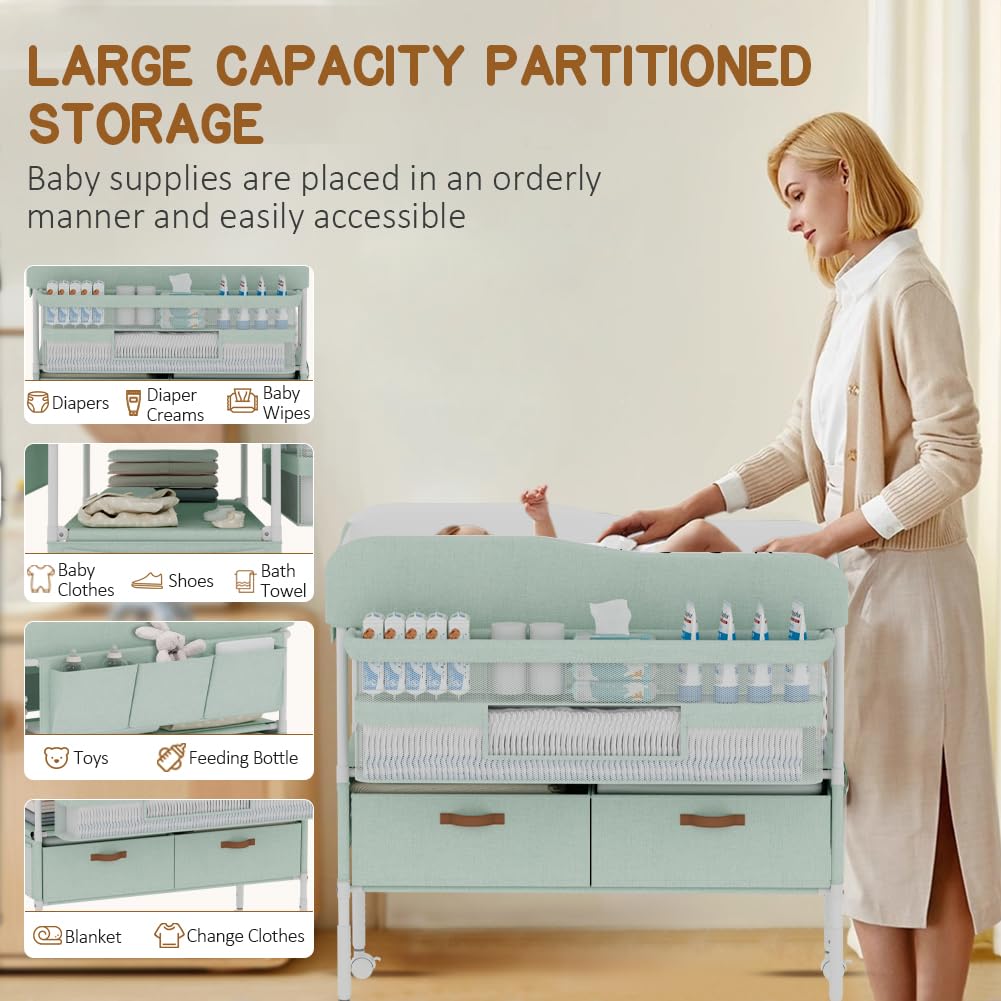 Diaper Changing Station, Portable Changing Table for Baby, Diaper Changing Table with Storage Drawers, Waterproof