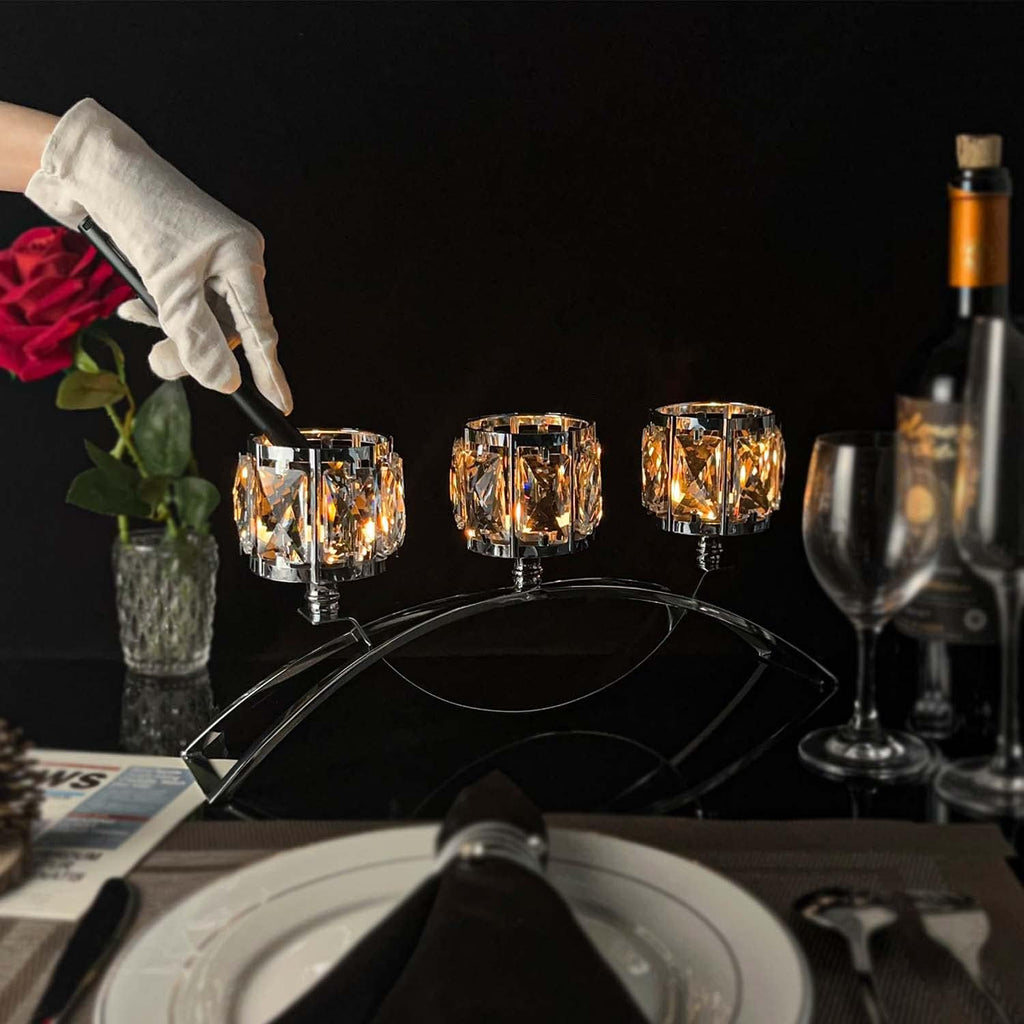 3 Arms Crystal Candle Holders, Arch Candlestick Table Candelabras Centerpieces, Dinning Room, Cabinet Ornaments, Home
