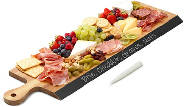32" Acacia Charcuterie Board with Handle - Extra Long Serving Platter with Chalkboard Edge for Cheese, Meat &