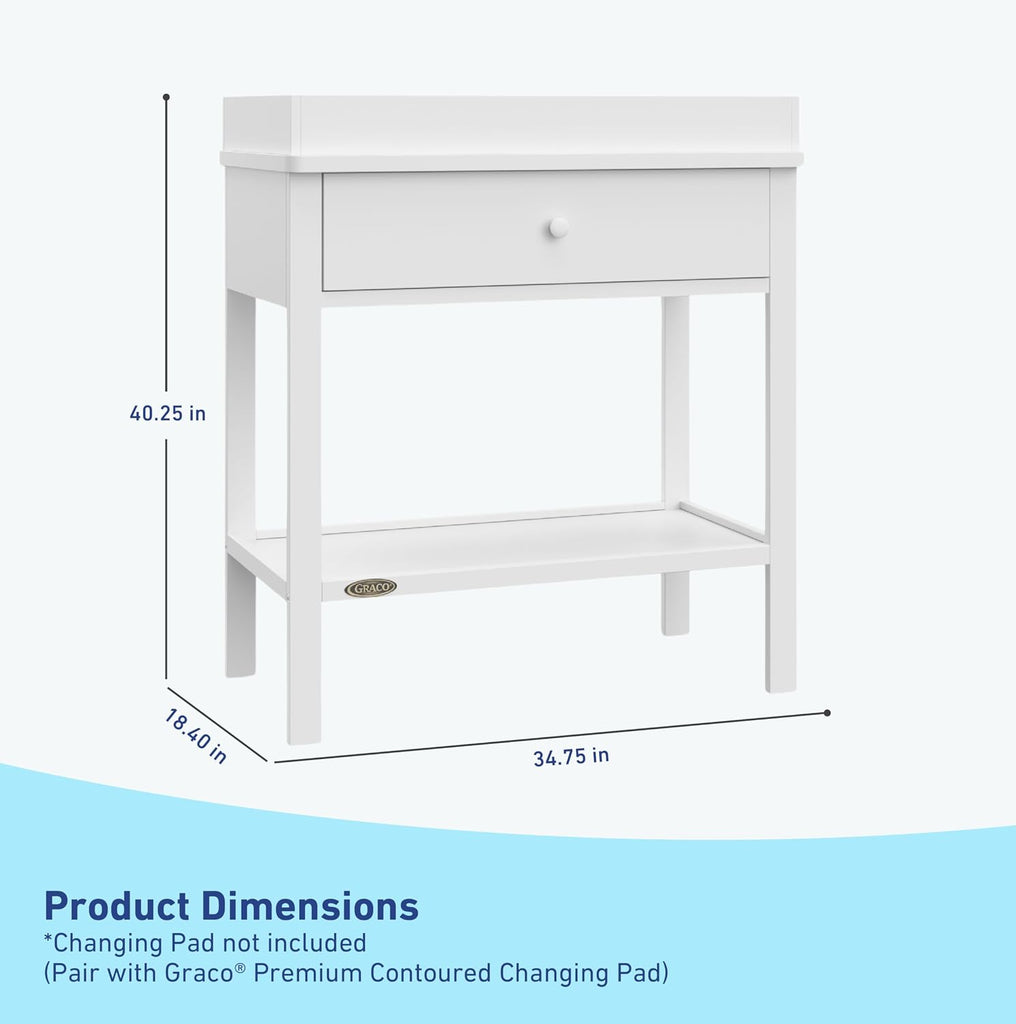 Storage Baby Changing Table, White | GREENGUARD Gold Certified, Changing Table with Drawer, Changing Table Topper