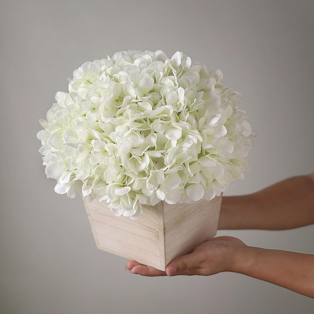10" Artificial Hydrangea Flower in Planter for Table Centerpiece(White) | No Assembly Needed, Silk Faux Flowers in