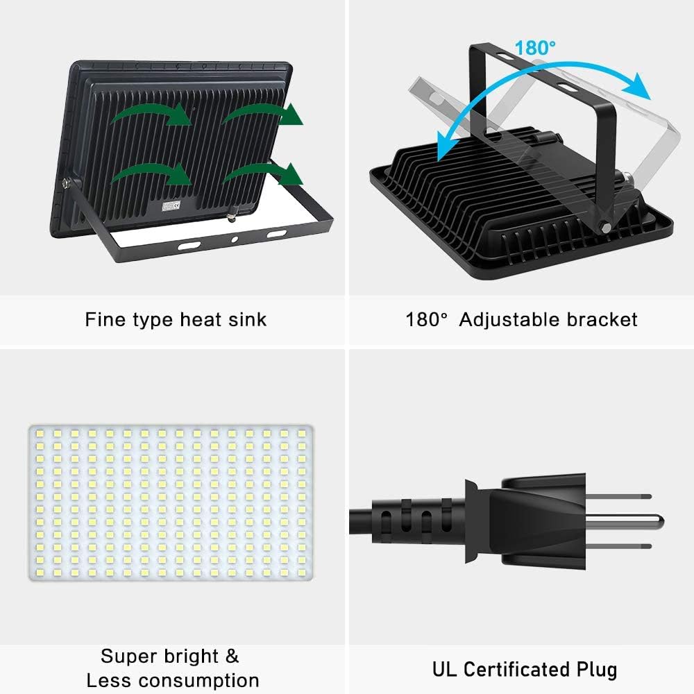 200W LED Flood Light, 6000K Daylight White 24,000lm Super Bright, Waterproof IP66 with Plug, Work Light for Parking