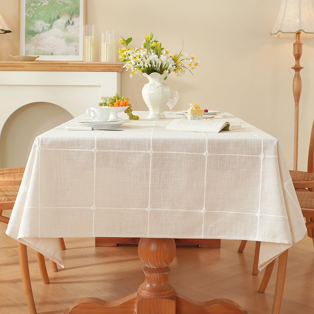 White Linen Tablecloth Rectangle 53 x 86 Inch, Cotton Linen Table Cloth Rectangle Heavy Weight Washa