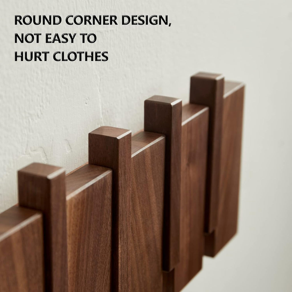 Wooden Coat Hooks Wall Mounted, Coat Rack Hanger Wall Mount with 4 Hooks, Heavy Duty Coat Hooks for Hanging