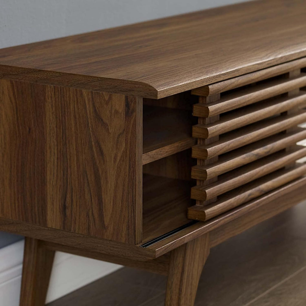Render 46" Mid-Century Modern Low Profile Media Console TV Stand, 46 Inch, Walnut