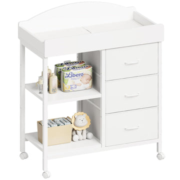 Changing Table, 3 Drawers&2 Shelves, Changing Table Dresser, White | Baby Changing Table,Waterproof Diaper pad &