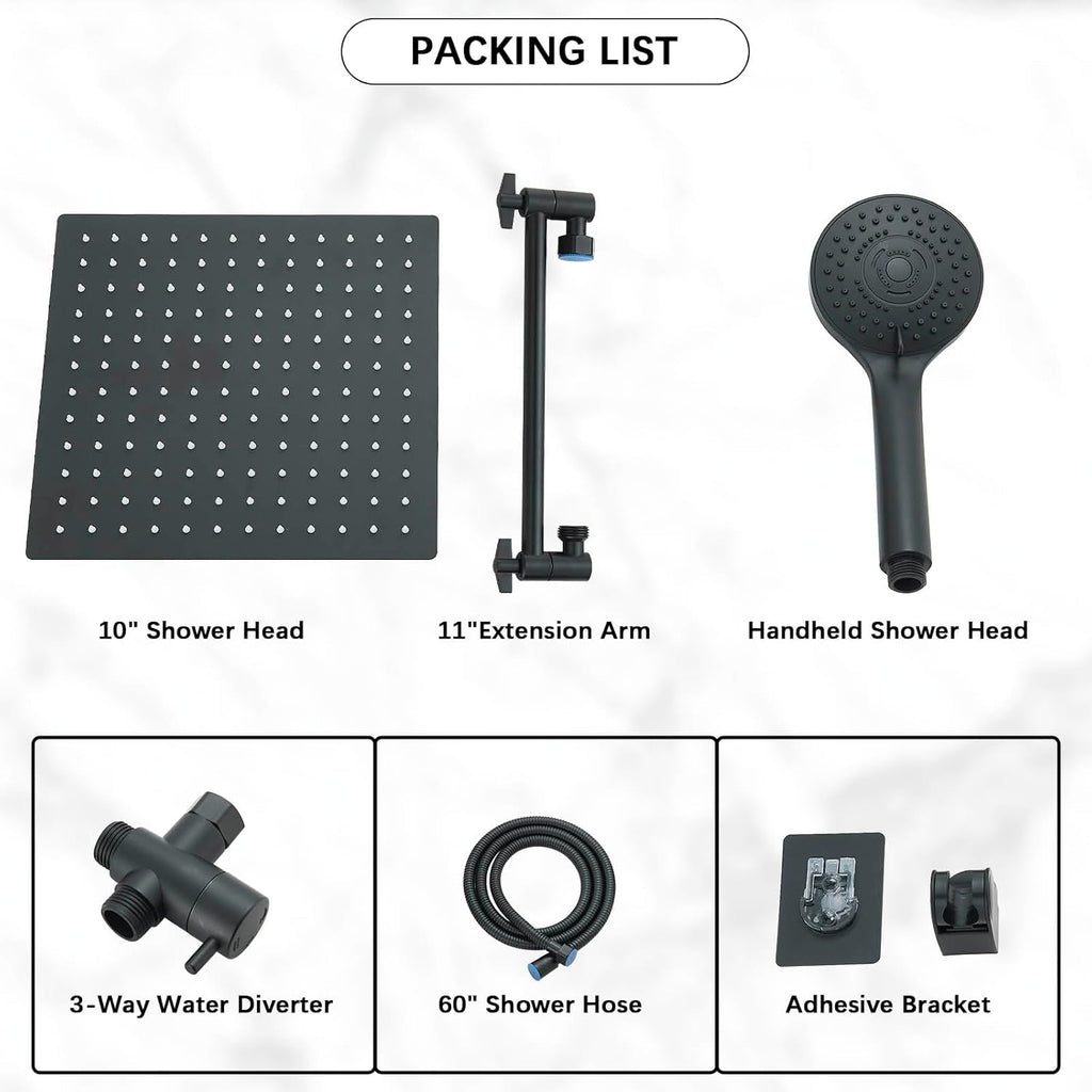 AlenArt 10 inch Rainfall Shower Head Stainless Steel Black