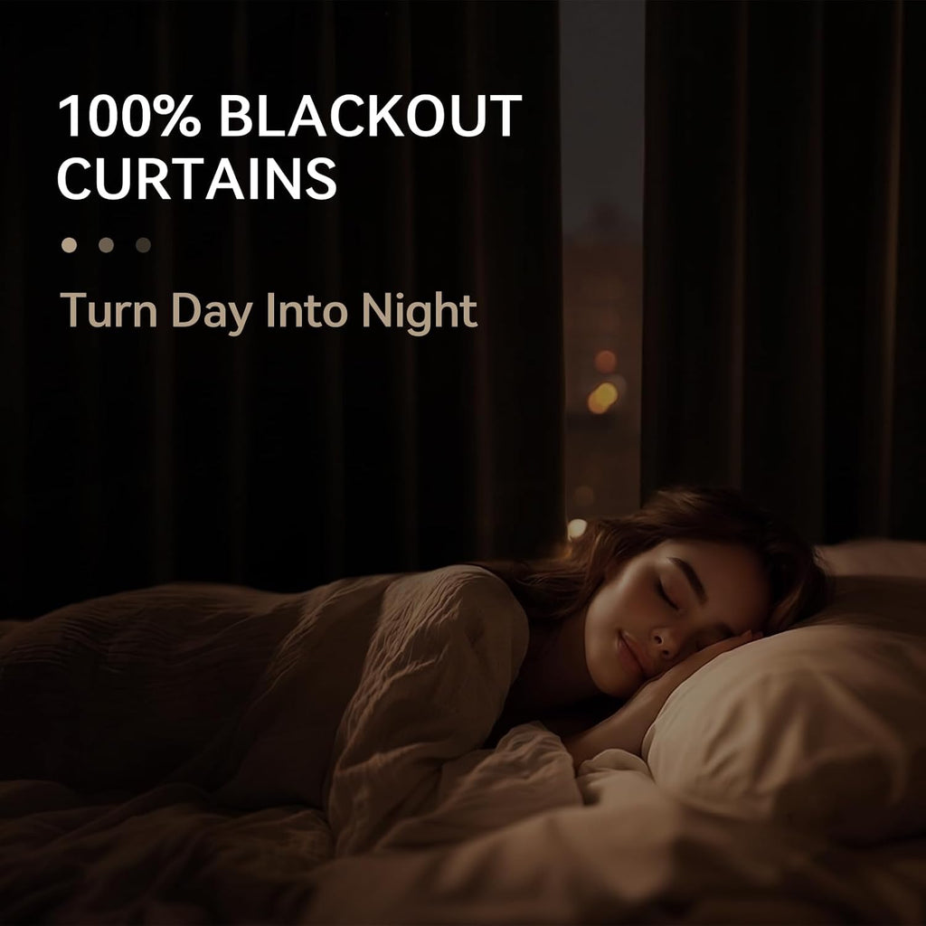 Linen Textured Total Blackout Curtains for Bedroom, Back Tab/Rod Pocket Living Room Drapes, Thermal