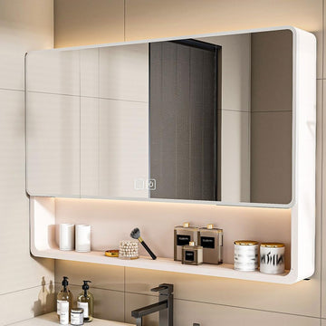 Bathroom Medicine Cabinet with Mirror and LED Lights, Wall Mounted Aluminum Medicine Cabinet with Storage and
