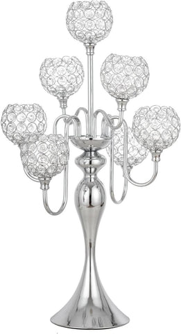 Silver Candle Holders for Table Centerpiece 7 Arms Tall Crystal Candelabra Home Wedding Decor Christmas Decorations