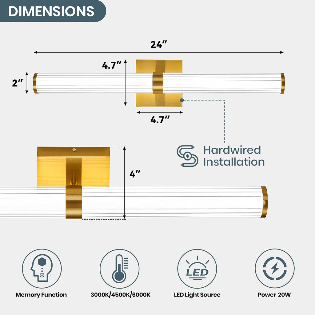 Modern Gold LED Wall Sconce with 3 Color Temperatures, Slim Vertical Linear Wall Light for Bedroom Bedside Living