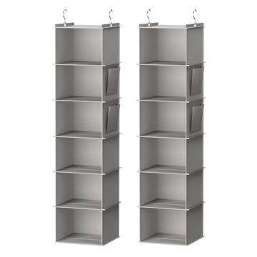 Hanging Closet Organizer and Storage, 6-Shelf, 2 Packs, Light Grey