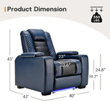 Power Home Theater Seating Set of 2, Blue Faux Leather Electric Recliner Chair with Powered Headrest, Dual Motors Movie Reclining Chairs with LED Lights,USB Port,Cup Holders, Hidden Arm Storage A120-B0D8C1SCNY