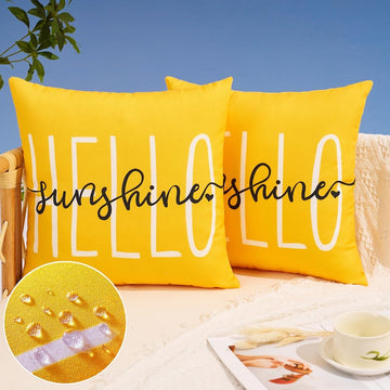 Outdoor Pillow Covers 18x18 Inch Set of 2 Hello Sunshine Decor Yellow Waterproof Summer Outdoor Waterproof Pillow