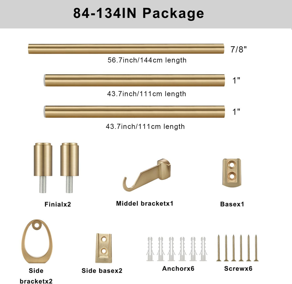 Modern Curtain Rods, 1Inch Diameter Decorative Single Window Rod Telescoping Drapery Rods Warm