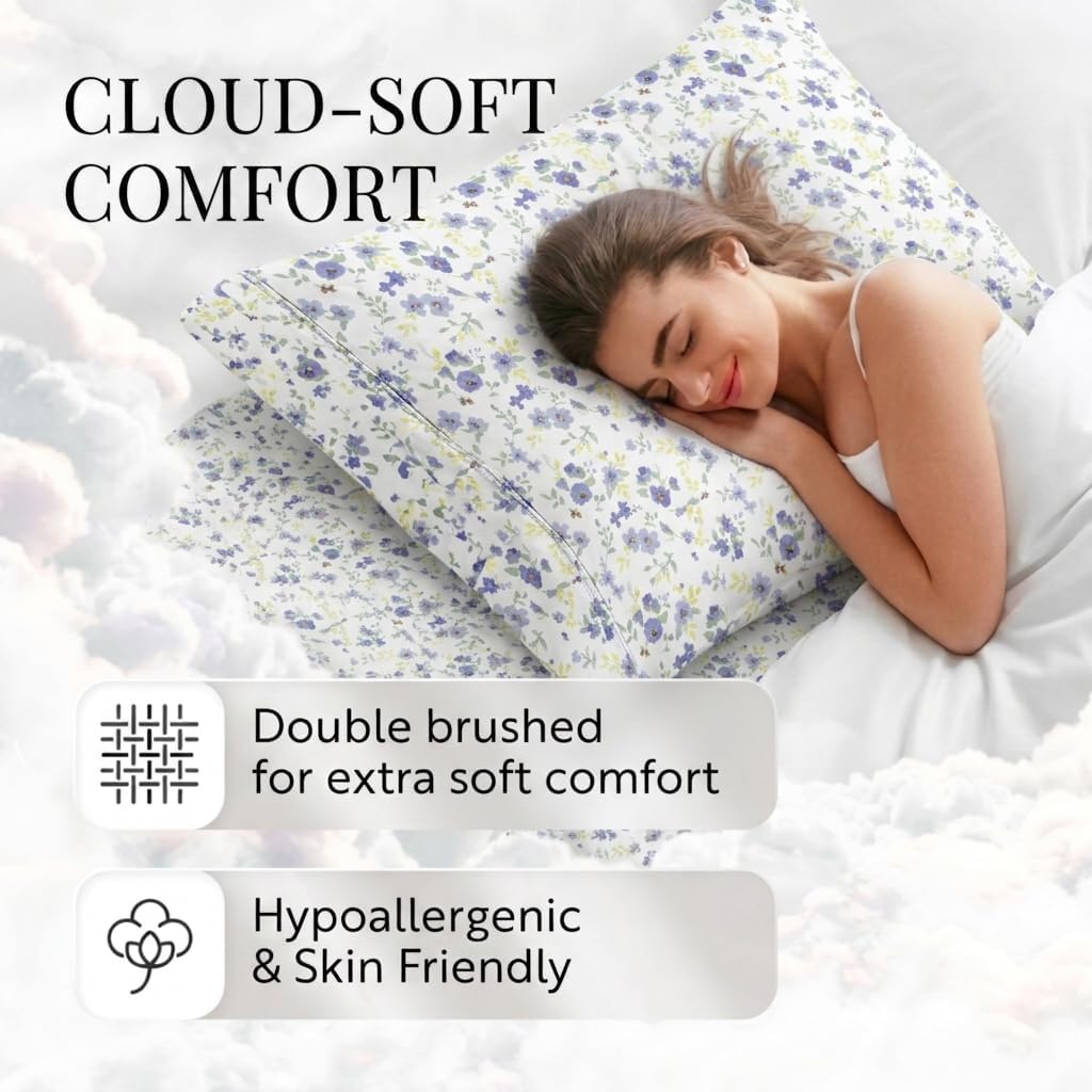 4 Piece Sheet Set - Breathable, Double-Brushed Patterned Cooling Sheets - Ultra Soft & Wrinkle-Free 16"