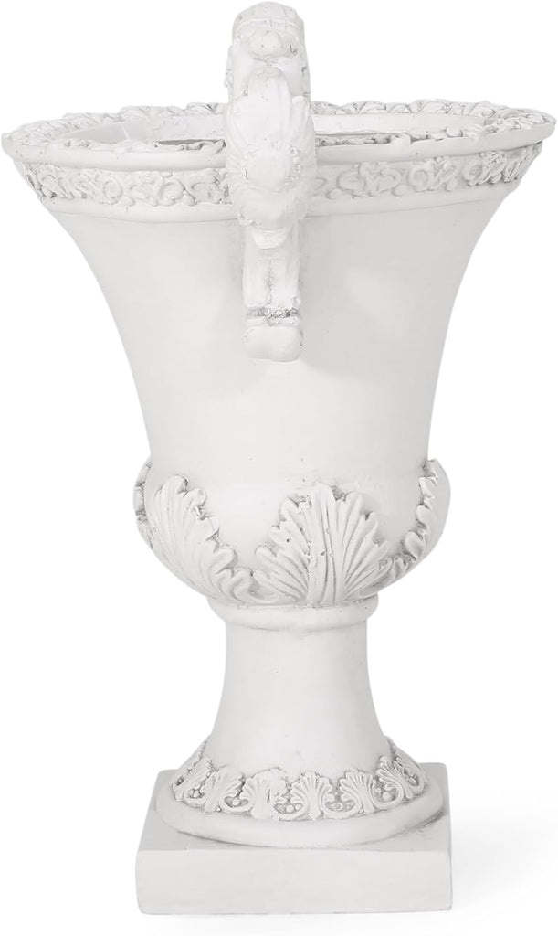 Jorine Patio Planter, Light Concrete Planter, Mid-Centry Gadern Urn, Floral Relif Design, Large Garden Pot, Flower