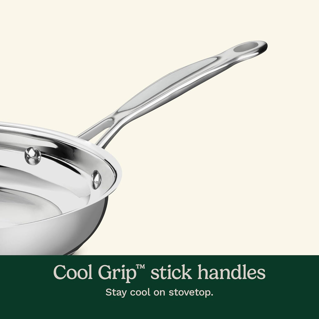 17-Piece Stainless Steel Cookware Set, Chef's Classic Steel Collection with Pure Aluminum Core for Quick and Even