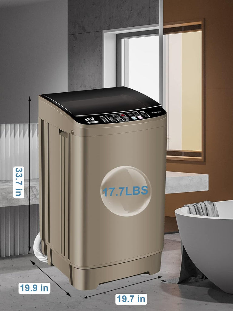 Full-Automatic Washing Machine 17.7 lbs Small Compact Portable 10 Wash Program & 8 Water Level Compact Washer with LED